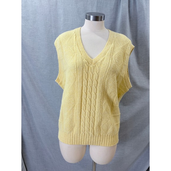 Unbranded Sweaters - Vintage Style Yellow Cable Knit V-Neck Sweater Vest Sleeveless Pastel Top L